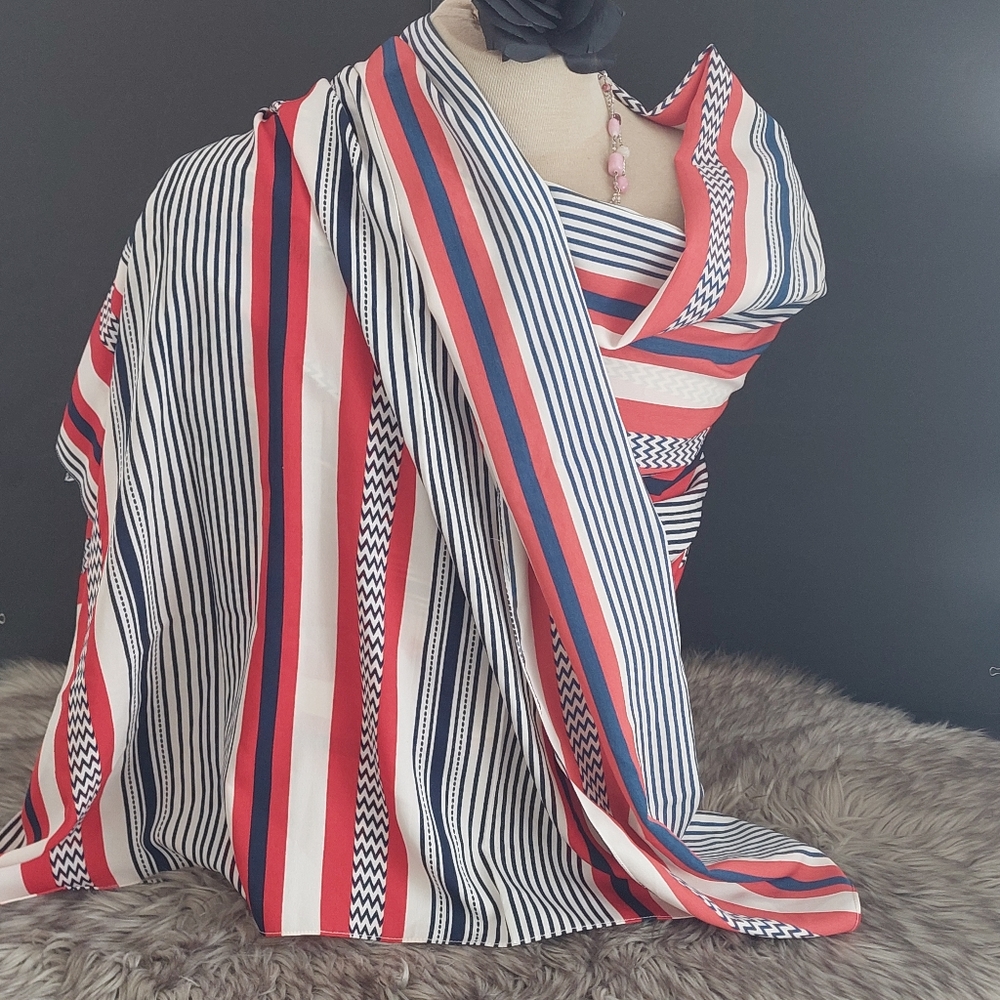 Vero Moda Red White Blue Striped Hakima Long Scarf 78 x 40 inch Polyester India - Picture 5 of 6